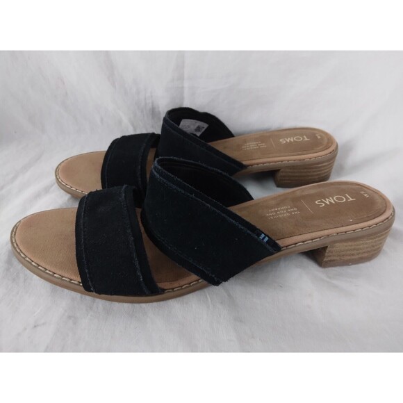 Toms Mariposa Sandals Black Suede Slip On 2 Strap Slide Shoes Womens Size 9 - Picture 3 of 9